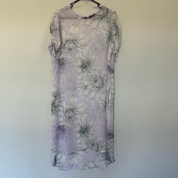 Vince Camuto Floral Tunic Dress Sheer Lavender Floral Print Size M - Picture 2 of 8